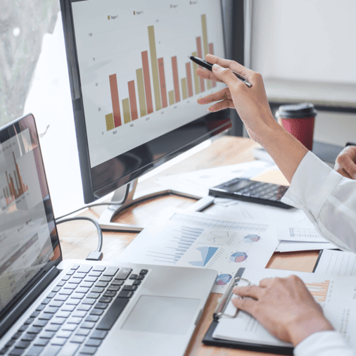 SimpliTrain analytics dashboard showing graphical reports, usage metrics, learner progress charts, and dashboard insights