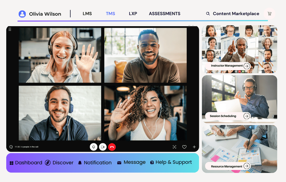 Training management dashboard displaying session schedules, instructor assignments, and participant tracking